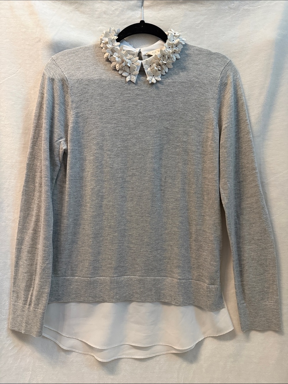 Ted Baker Long-Sleeve Layered Knit Top with Floral Collar
